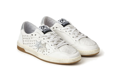 SNEAKER WEEK STAR IN PELLE BIANCA CON BORCHIETTE ARGENTO ED EFFETTO USED